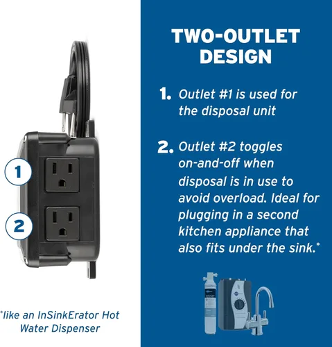 Miniatura 2 de InSinkErator STS00 interruptor de aire para fregadero o mesada con doble salida, incluye botón cromado y blanco, STS-00 Cromado/Blanco