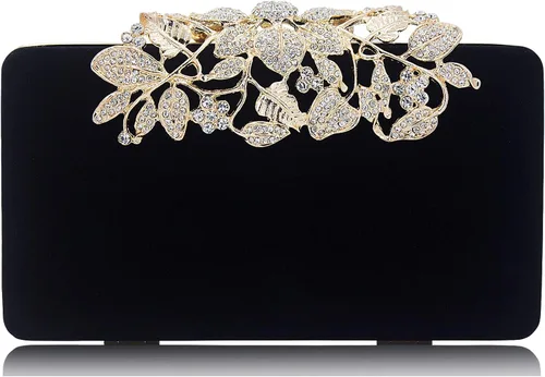 MagicLove Bolso de noche para mujer con cierre de flores y diamantes de imitación para fiesta de boda Bolsa de mano con diamantes de imitación