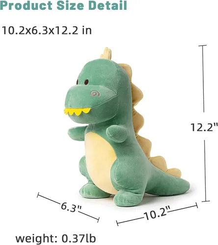 Miniatura 5 de Animal de peluche de dinosaurio, lindo peluche de dinosaurio suave de 12 pulgadas, juguetes de peluche para niños y niñas, bebés y niños (verde)