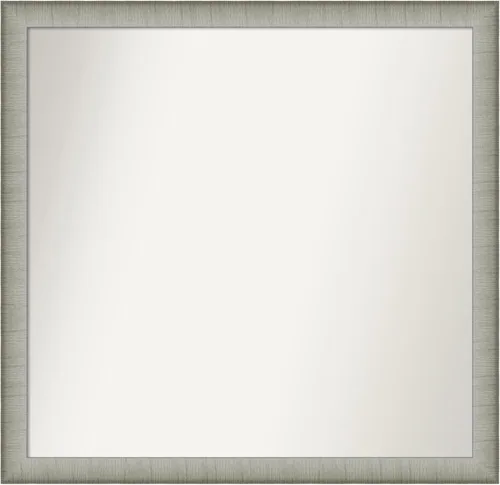Miniatura 50 de Amanti Art Espejo de baño plateado para sobre fregadero, 25 x 25 pulgadas, espejo de tocador cuadrado estrecho de níquel cepillado, marco de madera