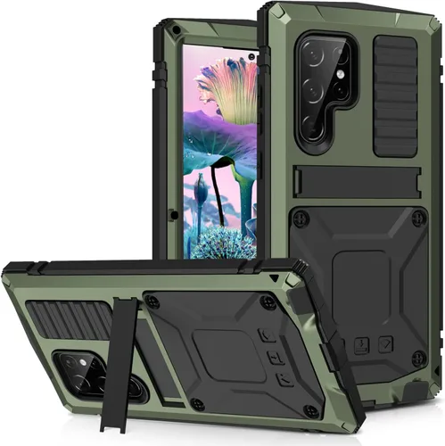 Miniatura 10 de Simicoo Funda de silicona compatible con Samsung S23 Ultra Metal Bumper con soporte protector de pantalla integrado Gorilla Glass híbrido militar a