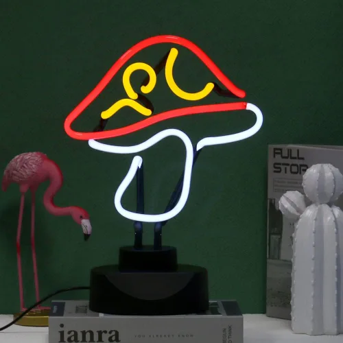 Miniatura 2 de Escultura de luz de neón de tubo de vidrio real de 12 V, letrero de neón de hongo para escritorio, decoración de pared hecha a mano, arte de pared