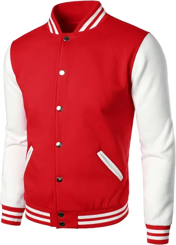 Miniatura 2 de HOOD CREW Chaqueta de béisbol Varsity para hombre de mezcla de algodón