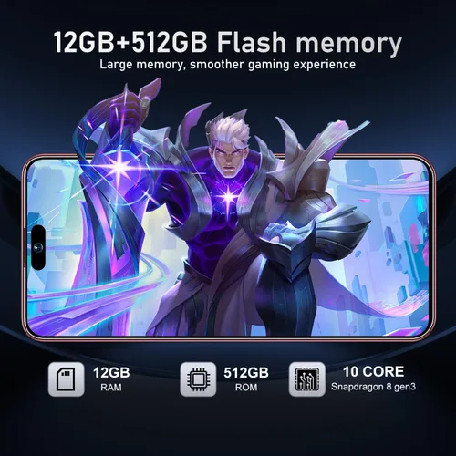Miniatura 6 de Teléfono celular desbloqueado PMAX de 12 GB+512 GB, pantalla HD de 6.99 pulgadas, teléfonos Android 15 5G, batería 7000 mAh desbloqueado el Rojo vino