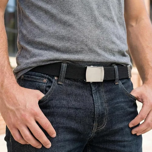 Miniatura 2 de BC Belts Cinturón de tela de lona con hebilla cromada de 54 pulgadas de largo, estilo militar totalmente ajustable