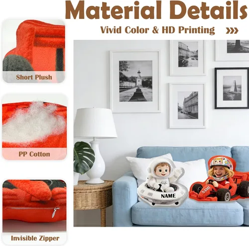 Miniatura 5 de Almohadas personalizadas con imagen, cara y nombre de dibujos animados personalizados en forma de coche, regalos divertidos personalizables