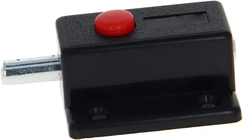 Miniatura 11 de MroMax Pestillo de perno de puerta con resorte, cierre deslizante de plástico ABS negro con botón de interruptor para puerta, gabinete, accesorios