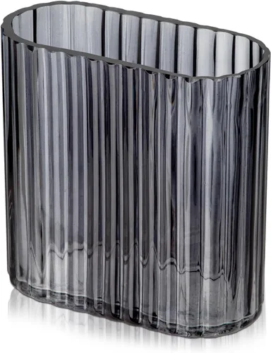 Florero de cristal gris de 6.7 pulgadas para flores, jarrón acanalado único con estriado decorativo moderno para bodas, hogar, oficina, comedor,