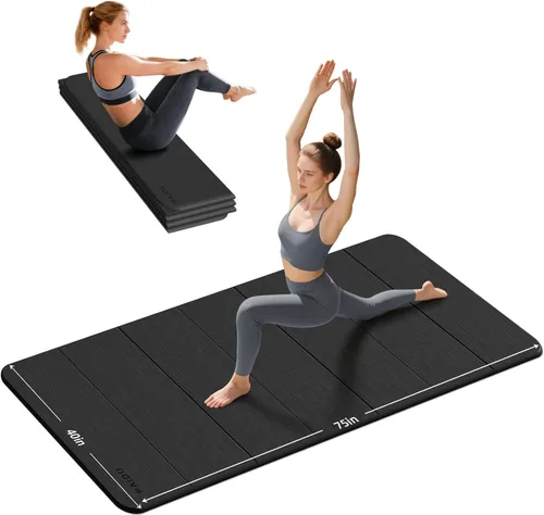 PAIDU Tapete de yoga plegable de grosor de 2/5 pulgadas (0.394 in), diseño antideslizante de elastómero termoplástico, plegado rápido, fácil Negro