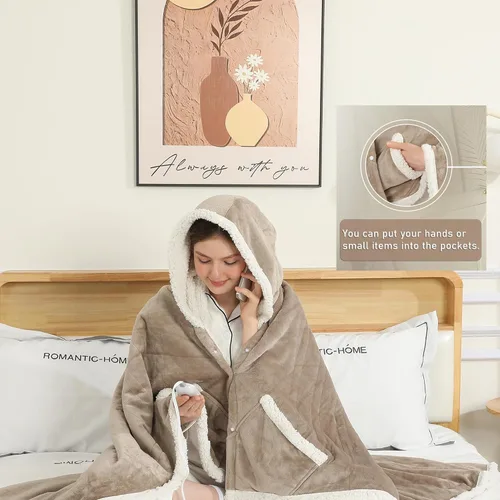 Miniatura 3 de COZYTY Manta eléctrica de chal con calefacción, envoltura térmica con bolsillos, 6 ajustes de calor y temporizador de apagado automático de 1-4
