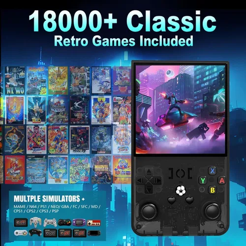 Miniatura 3 de R36Max - Consola de juegos portátil, mini consola de juegos de mano retro, consola de videojuegos IPS de 4.0 pulgadas con tarjeta TF de 64 GB más