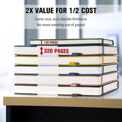 Miniatura 2 de Paquete de 5 cuadernos de rayas universitarias, 312 páginas numeradas, cuadernos gruesos a granel, papel de 100gsm sin traspaso, diario de tapa dura