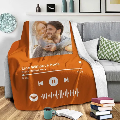 Miniatura 9 de Manta personalizada con escaneo de imágenes, código de Spotify, foto negra, manta de forro polar personalizada, manta suave para cuna, manta