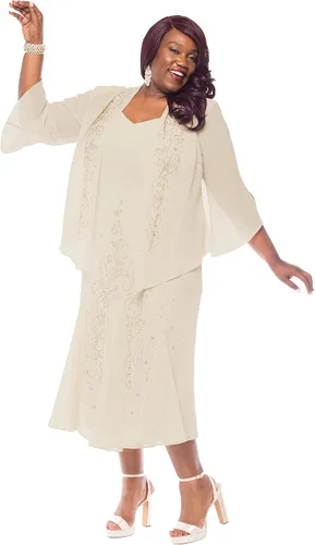 Miniatura 6 de R&M Richards - Vestido de gasa con cuentas para mujer