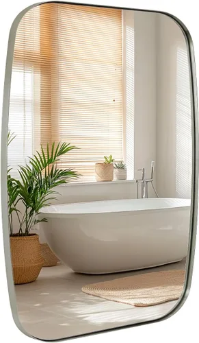 Espejo de níquel cepillado ANDY STAR, espejo ovalado de 24x32’’ para baño, espejo oblongo de níquel cepillado para sobre lavabo, espejo de tocador