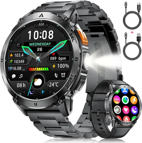 Reloj inteligente militar para hombre, 730 mAh/1.62 pulgadas HD de pantalla grande, linterna/más de 110 modos deportivos, reloj de seguimiento de