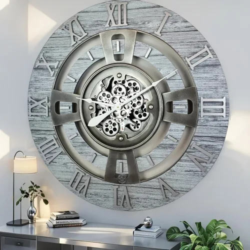 Miniatura 18 de ImprovingLife The Gears Reloj de pared con engranajes móviles reales línea Inglaterra (Verde Aguamarina, 24 pulgadas (60 cm))