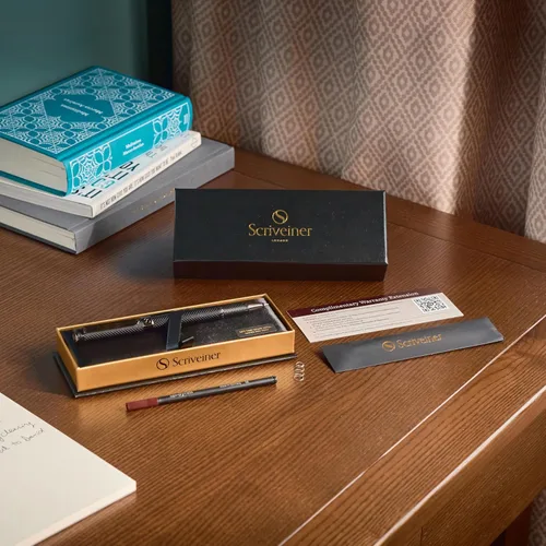 Miniatura 5 de Scriveiner Bolígrafo rollerball negro – Impresionante bolígrafo de lujo de metal negro mate, repuesto de tinta Schmidt, el mejor juego de regalo