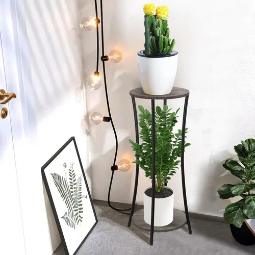 Miniatura 8 de YINMIT - Soporte para plantas de interior, estante de 2 niveles y redondo para macetas, estante para macetas de flores, estante de soportes Gris