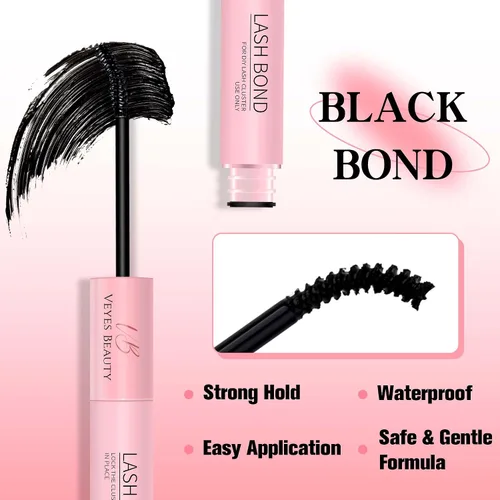 Miniatura 3 de VEYESBEAUTY Pegamento de pestañas 2 en 1 impermeable para extensiones de pestañas de larga duración, fuerte sujeción individual, pegamento para Negro