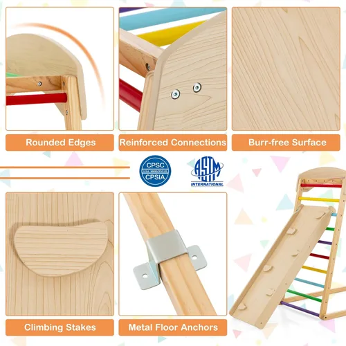 Miniatura 7 de Costzon Gimnasio interior de la selva, juguetes de escalada Montessori 6 en 1 para niños pequeños con tobogán de doble cara, escalada de roca/red