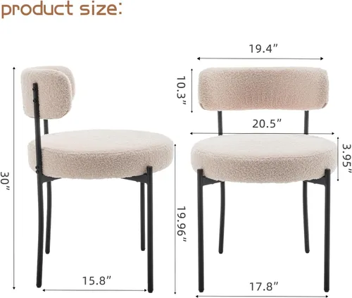 Miniatura 6 de Boucle - Juego de 2 sillas de comedor modernas de mediados de siglo con patas de metal, sillas de cocina tapizadas para comedor, cocina (beige)