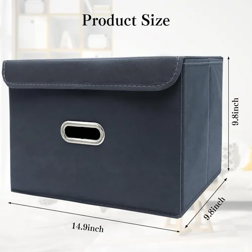Miniatura 2 de STOREONE - Contenedores de almacenamiento de tela en forma de cubo, organizador plegable con tapa y asas metálicas, para el hogar, dormitorio, Gris