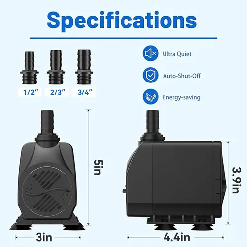 Miniatura 3 de Knifel Bomba Sumergible 660 GPH con Apagado Automático Elevación Alta de 8.2 pies para Fuentes, Hidroponía, Estanques, Acuarios y Más