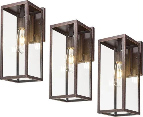 Miniatura 19 de Bestshared Aplique de pared para exteriores, paquete de 2 faroles de pared exteriores de 15 pulgadas con vidrio transparente, luces negras