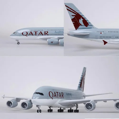 Miniatura 6 de Modelo de avión a escala 1:160 de 18.5 pulgadas, modelo Qatar A380, modelo Jet Collectibles, modelos planos de resina con ruedas fundidas a presión