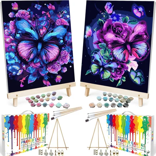 Miniatura 50 de BAISITE Kit de pintura por números para adultos principiantes, 12 pulgadas de ancho x 16 pulgadas de largo, paquete de 2 lienzos para kits