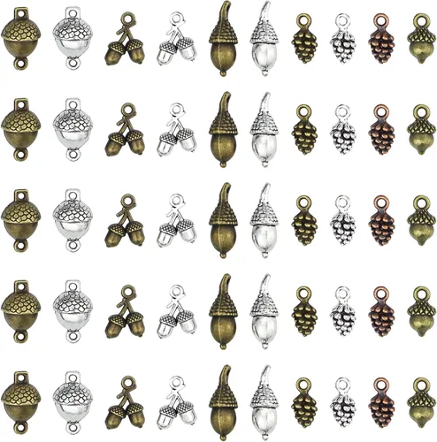 JIALEEY Colección de dijes de bellota de piña, estilo tibetano mixto, de aleación, dijes de piña, nueces naturales, para hacer joyas, 50 unidades