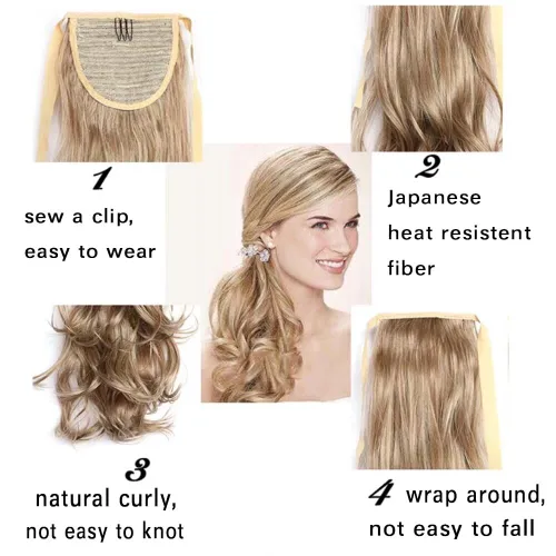 Miniatura 4 de Extensión de cabello sintético rizado con clip, cola de caballo larga, con clip, para niñas, mujeres y mujeres