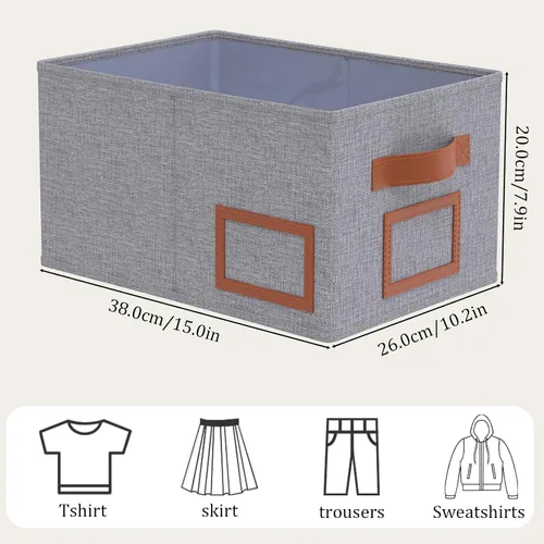 Miniatura 7 de OUTBROS Caja de almacenamiento plegable para estantes, cestas de tela de 15.7 x 11.8 x 7.9 pulgadas, organizador de armario con asas, adecuado