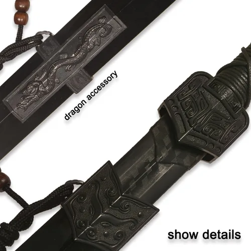 Miniatura 3 de 39" Plastic Martial Arts Polypropylene Training Katana Practice Sword, Black Chinese Tang Dynasty Style Dragon Pattern Decorated Sword with Scabbard