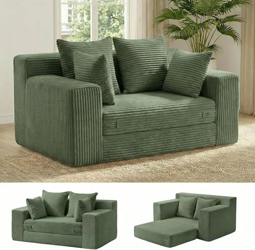 Miniatura 16 de cidludto Sofá cama convertible 3 en 1, sofá cama plegable plegable – Sofá cama sin hueso y futón en el suelo, sofá cama extraíble de pana con 4 Gris