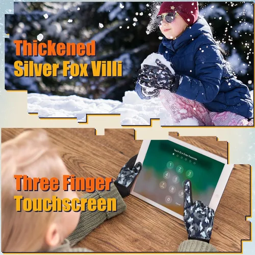 Miniatura 2 de Guantes deportivos cálidos de invierno para niños, para clima frío, térmico, para nieve, pantalla táctil, para niños y niñas