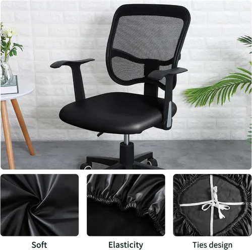 Miniatura 2 de FORCHEER Fundas de asiento para silla de oficina, fundas de cuero elástico impermeable PU para silla de computadora, fundas de cojín para asiento