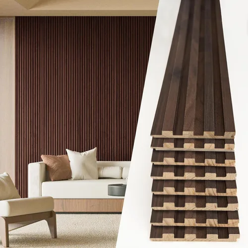 Miniatura 20 de Art3d Paneles de pared de madera de listones para decoración de interiores y techos, paquete de 4 piezas + 1 moldura final, tamaño 108 x 5.7 Roble