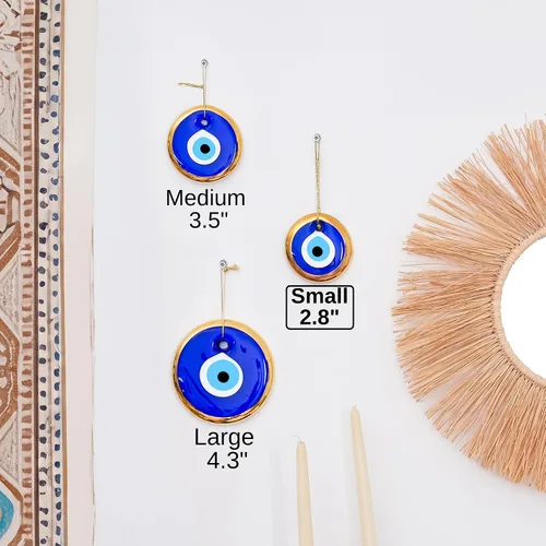 Miniatura 3 de BCS Adorno para colgar en la pared de 2.8 pulgadas de color azul y dorado, hecho a mano, amuleto turco griego de Nazar, amuleto de buena suerte