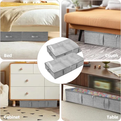 Miniatura 5 de Paquete de 2 cajas de almacenamiento de juguetes debajo de la cama, organizador de juguetes gris con tapa de PVC transparente, contenedores