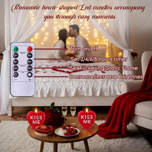 Miniatura 4 de Retisee 2 velas LED en forma de corazón sin llama para el día de San Valentín, velas románticas de colección de San Valentín, decoración romántica