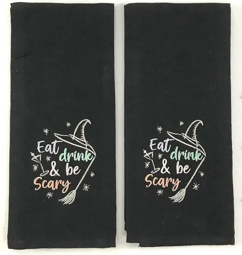 Serafina Home Juego de toallas de mano de cocina de Halloween: come bebida y sé aterrador con decoración de bruja divertido humor para fiestas
