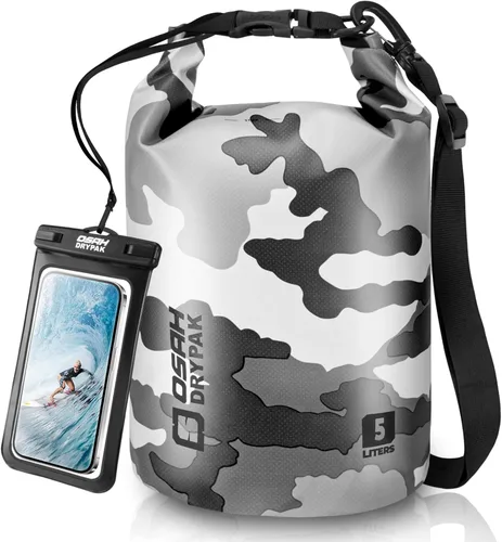 Miniatura 36 de Bolsa seca impermeable, 5L/10L/20L/30L/40L Mochila de almacenamiento ligera con funda para teléfono para mujeres y hombres, saco impermeable Gris