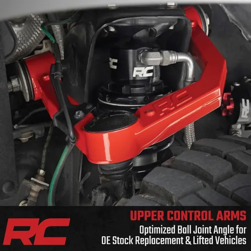 Miniatura 2 de Rough Country Brazos de control superiores de aluminio forjado para Toyota Tundra (2007-2021) con elevación de 3.5 pulgadas, paquete de 2, rojo