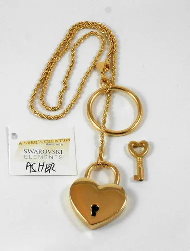 Miniatura 2 de Collar de día con bloqueo de 14 quilates, cadena trenzada chapada en oro puro, collar de día, candado de corazón y llave para mujeres, adolescentes