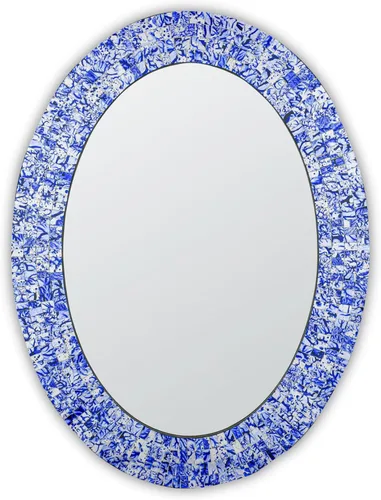 Espejo decorativo tradicional de mosaico – 32 x 24 pulgadas de forma ovalada colgante azul espejo de pared