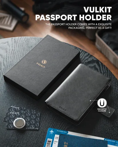 Miniatura 5 de VULKIT Cartera de pasaporte compatible con Airtag Holder Bifold Travel Card Holder, Negro