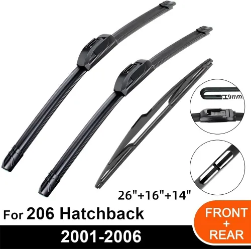 Miniatura 2 de Juego de limpiaparabrisas delantero y trasero compatible con Peugeot 206 Hatchback 2001-2006 parabrisas ventana 26 16 pulgadas 14 pulgadas