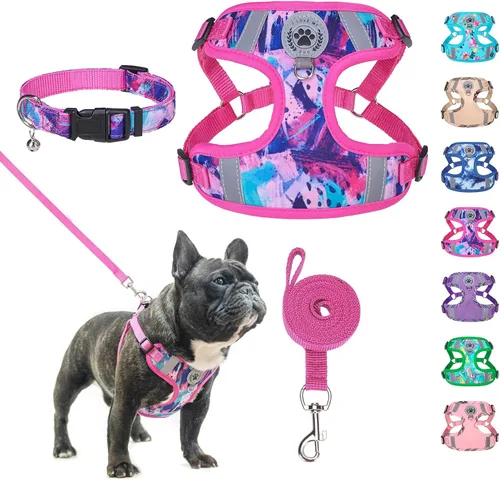 Miniatura 10 de BEAUTYZOO Step in - Juego de arnés para perro, collar y correa para perros pequeños, medianos y grandes, arnés para cachorro sin tirones, sin Beige